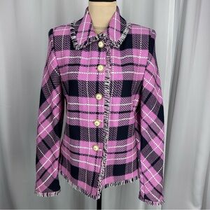 Vtg ST JOHN Collection By Marie Gray Fringe Jacket Sz 6 Pink Santana Knit Lux